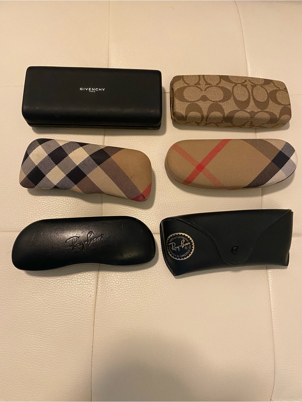 6 Vintage Eyewear Cases - 2 Burberry’s, Givenchy, Coach and 2- Ray-Ban’s